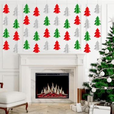 Imagem de Flâmulas de papel para árvore de Natal 3D, faixa de festa, guirlanda pendurada, decorações de Natal (vermelho, verde, branco)