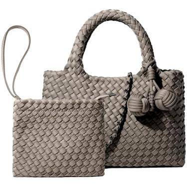 Imagem de OUYGZOU Bolsa feminina de tecido com bolsa de moedas, bolsa transversal pequena de corrente dobrável, bolsa de ombro moderna, bolsa Hobo, Marrom cinza quente