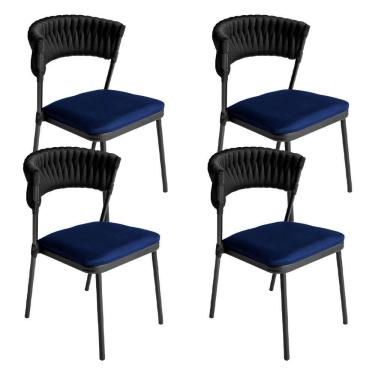 Imagem de Kit 4 Cadeiras Nice Alumínio Tricô Náutico Acesse Móveis Preto/azul