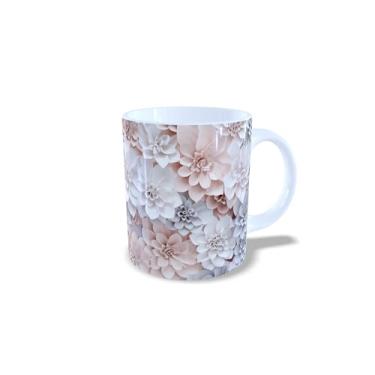 Imagem de Caneca de Cerâmica 325ml com Design de Flores 3D Coloridas, Estampa Floral Rosa, Azul e Amarelo (14118)