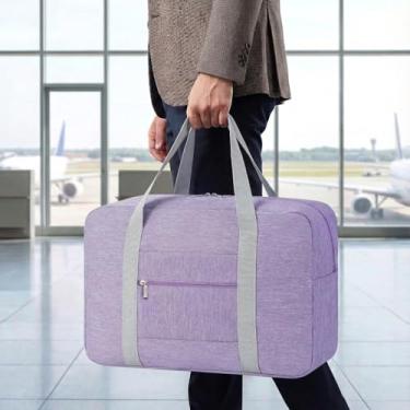 Imagem de Bolsa de viagem leve e dobrável – Mala de mão compacta para viagens noturnas, bolsa unissex para fim de semana, Roxa, 17.7 x 12.6 x 6.3 inches, Esportes
