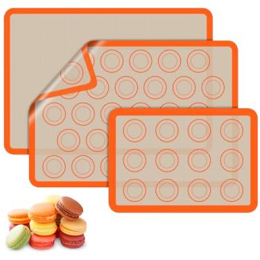 Imagem de Conjunto de 3 tapetes de silicone antiaderentes e fáceis de limpar, reutilizáveis, 2 peças de tapetes de silicone macaron (meia folha e quarto) + 1 meia folha de forro de silicone para assadeira