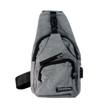 Imagem de Bolsa Transversal Unissex com Entrada USB, Poliéster, Preto Cinza, 33x16x8cm, Compartimentos Múltiplos