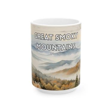 Imagem de Scacco Matto Caneca de aquarela Great Smoky Mountains – Panorama do parque nacional, vista dos Apalaches, copo de cerâmica de 325 ml