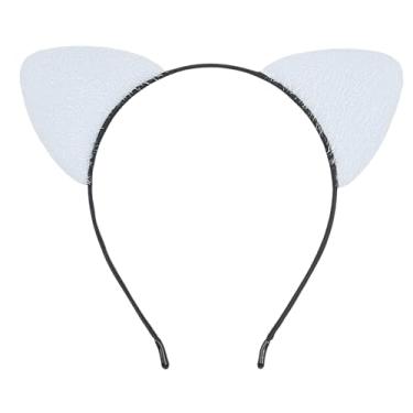 Imagem de HoveBeaty Orelhas de gato pretas, tiara de orelhas de gato, orelhas de gato macias, acessórios de cabelo para baile de máscaras cosplay de Halloween (branco)