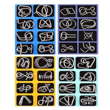 Imagem de Quebra-cabeça de fio de metal, anel chinês com interloque – Quebra-cabeça de metal infantil, para estudantes, crianças, adultos, festa em casa, jogo, noite, sala de aula, jardim de infância