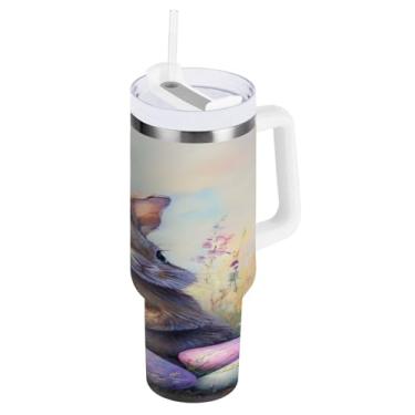 Imagem de STAYTOP Copo de ovos de Páscoa e coelhos fofos de 1,134 g com tampa e palha, copo isolado de aço inoxidável durável à prova de vazamento com alça, garrafas de água à prova de derramamento para viagens