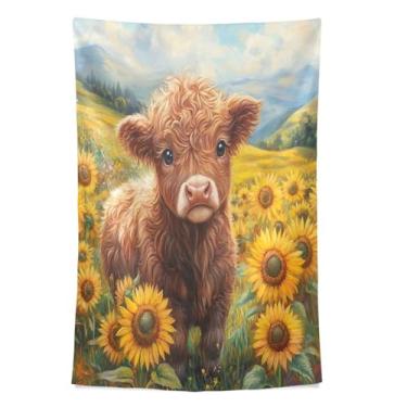 Imagem de STAYTOP Tapeçaria linda tapeçaria de parede de vaca Highland para decoração de casa decoração de dormitório sala de estar quarto tapete de parede (60 × 51 polegadas)