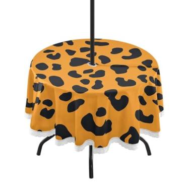 Imagem de CEBUGI Toalha de mesa redonda para uso ao ar livre, estampa de leopardo, impermeável, com furo Umberlla, capa de mesa lavável para pátio, cozinha, sala de jantar, 152 cm