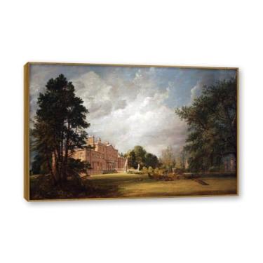 Imagem de NHLDZYH Moldura de teca. John Constable - (Malvern Hall), quadro de tela de romance inglês, paisagem atmosférica, arte de parede com moldura para biblioteca ou sala. 50x75cm