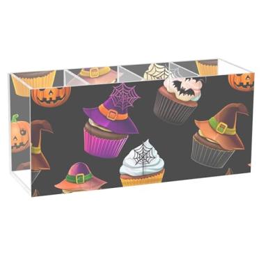 Imagem de Burbuja Porta-canetas de acrílico para cupcakes de Halloween, 4 compartimentos, suporte de lápis transparente para pincéis de maquiagem, acessórios de mesa de escritório em casa