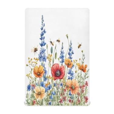 Imagem de STAYTOP Lindo lençol de berço de flores silvestres em aquarela para meninos e meninas, lençol com elástico para berço padrão e colchão infantil, de microfibra supermacia, 99 × 69 × 5 cm