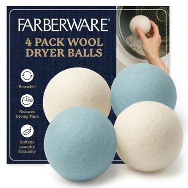 Imagem de Pacote com 4 bolas de lã Farberware – Bolas reutilizáveis 100% lã para secadora – Amaciante natural para roupas, toalhas e roupa de cama, substitui lençóis de tecido e amaciantes líquidos