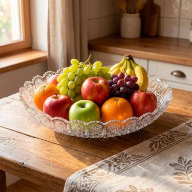 Imagem de Fruteira Saladeira Vidro Redonda Centro Mesa Cozinha 1,400ml