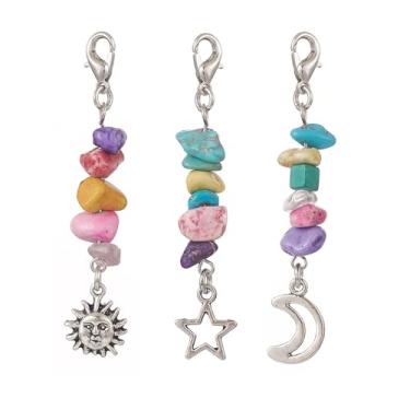 Imagem de Ipotkitt 30 peças, 3 estilos de marcadores de ponto de crochê celestial de liga de estilo tibetano com fechos, sol, estrela, lua, pingentes de tricô para tecer, costurar, acolchoar, bolsas de joias