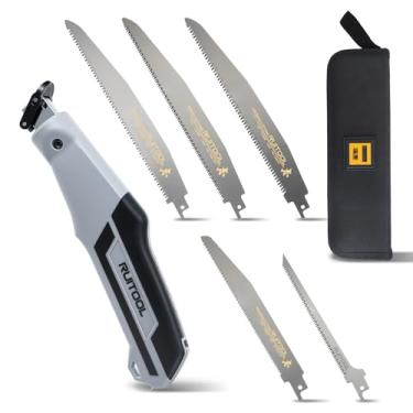 Imagem de RUITOOL Serra manual com várias lâminas com mecanismo de troca rápida, equipada com diferentes lâminas de serra Tpi para cortar madeira seca/molhada ou poda de árvores, ferramenta versátil para