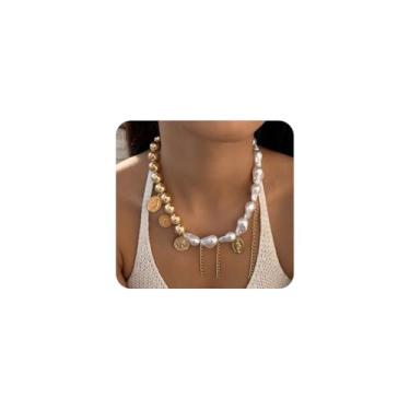 Imagem de Colar gargantilha feminina com contas redondas de ouro grosso, irregular, barroco, colar exagerado, joia delicada de pérolas falsas, Large, Liga de aço, Sem Pedra Preciosa