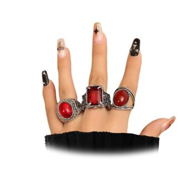 Imagem de Conjunto de anéis vintage de caubói ocidental, boêmio, vermelho, turquesa, country, conjunto de anéis para mulheres, acessórios de concerto em camadas grossas, Liga de aço, Sem pedra preciosa