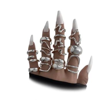 Imagem de Navirix 15 peças de anéis de declaração de ouro grosso para mulheres, conjuntos de anéis vintage empilháveis grossos, anéis empilháveis de cúpula grande da moda, pacote de joias punk simples, Liga de