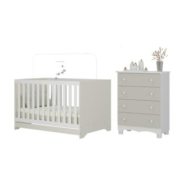 Imagem de Berço Americano 3 em 1 com Cômoda 4 Gavetas Dengo Multimóveis Mp4690 Branco/off White