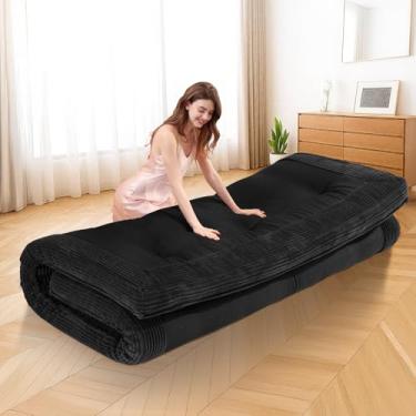 Imagem de cidludto Colchão de futon japonês tamanho Queen, sofá futons de 10 cm, colchão de chão para adultos, tapete de tatame mais grosso, dobrável, almofadas para futons, preto