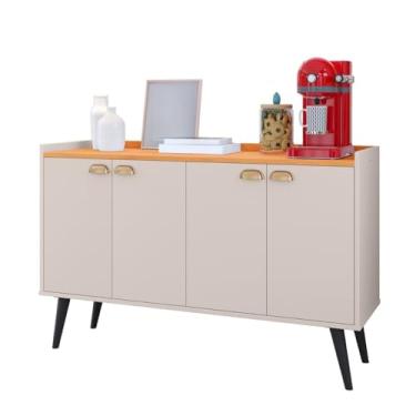 Imagem de Aparador Buffet Cantinho Café Sala Jantar Cozinha Puxador Concha Prateleira Interna(Kiev - Off White/Cinamomo)