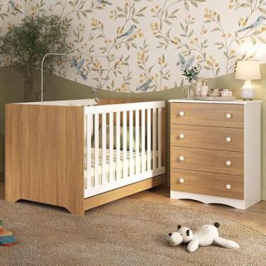 Imagem de Berço Americano 3 em 1 com Cômoda 4 Gavetas Realeza Multimóveis Mp4689 Branco/madeirado