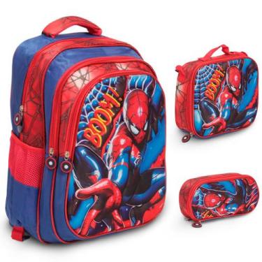 Imagem de Kit Mochila Infantil Menino Spider Man + Lancheira Térmica - Plike