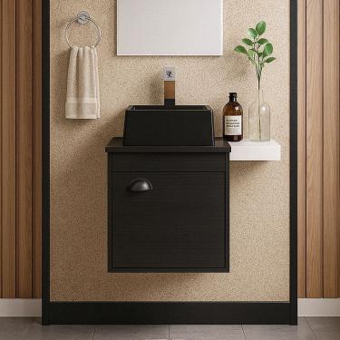 Imagem de Gabinete Armário para Banheiro 40cm MDF com Cuba - Perugia Preto