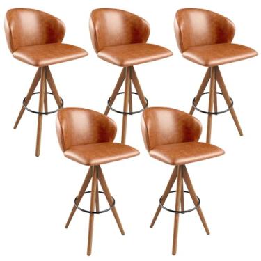 Imagem de Kit 05 Banquetas Alta Giratória Bar Cozinha Sala de Jantar Bar Mia L02 Couríssimo Camel - Lyam Decor