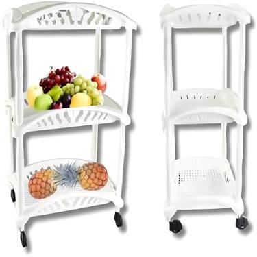 Imagem de Organizador Vertical Triplo Fruteira Branco 3 Andares com Rodinhas, Estante com Rodas Comerciais, Prateleiras Comerciais