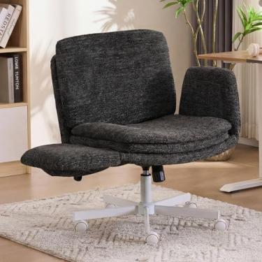 Imagem de Wismestr Cadeira cruzada com apoios de braços e rodas ajustáveis de 5 marchas, cadeira de mesa giratória ergonômica para airbag para escritório em casa, penteadeira, quarto e sala de estar, cinza