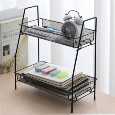 Imagem de Prateleira metalica, organizadora de ambientes, design moderno, cor preta, elegante, resistente, multifuncional, versatil, 100cm