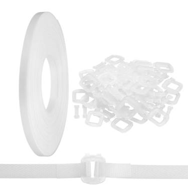 Imagem de PATIKIL Kit de cintas de fita de embalagem de plástico de 110 metros, alça de embalagem com 50 peças de fivelas transparentes, ferramenta universal de bandagem para caixas de papel, itens de madeira