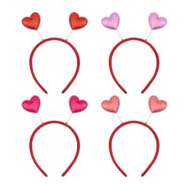 Imagem de ONENINEDREAM 4 tiaras para o dia dos namorados para crianças, faixa de cabeça vermelha para meninas, fantasia de cupido com glitter rosa para mulheres, enfeites de festa dos namorados