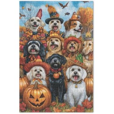 Imagem de Quebra-cabeça de Halloween para cães de outono 1000 para adultos, brinquedo, arte, diversão, família, quebra-cabeça, jogos, presentes, 75 x 40 cm