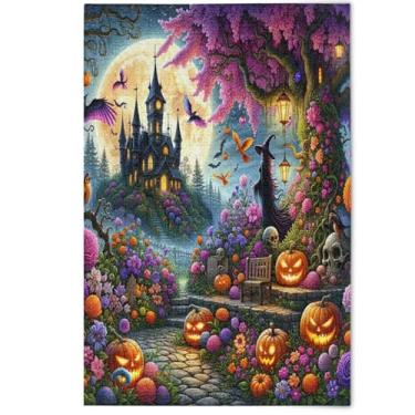 Imagem de Quebra-cabeça de flor de abóbora de Halloween adulto 1000 peças presentes engraçados para amantes de quebra-cabeças, família primordial, arte com estampa animal, 1000 peças, 75 x 50 cm