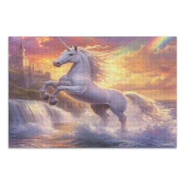 Imagem de Quebra-cabeças do mar de unicórnio branco 500 peças para adultos, quebra-cabeças fáceis para adultos com letras nas costas