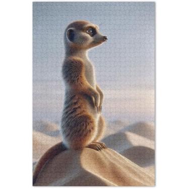 Imagem de Quebra-cabeças de animais fofos Meerkat, 500 peças para adultos, arte, brinquedo, pintura, quebra-cabeças divertidos para adultos, presentes para amantes de quebra-cabeças, 51 x 35 cm