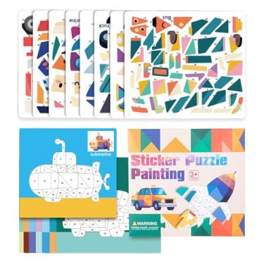 Imagem de Quebra-cabeças adesivos para crianças - Arte adesiva de aprendizagem de animais de desenho animado | Desenhos animados animais brinquedos educativos arte veículo aprendizagem jogos para pré-escola