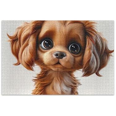 Imagem de Quebra-cabeça de cachorro de desenho animado marrom branco para adultos 1000 peças arte floral engraçada pintura arte quebra-cabeça amigos família jogos presentes