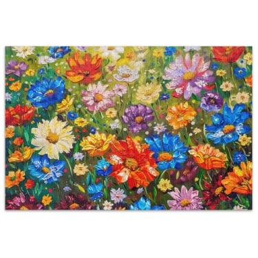 Imagem de Quebra-cabeça de 500 peças de pintura a óleo flores coloridas adultos elefante branco festa presentes paisagem quebra-cabeças arte brinquedo pintura