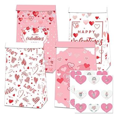 Imagem de 12 sacos de papel 18 x 12 cm, embalagem de presente com estampa de desenho animado para festa, dia dos namorados (rosa)