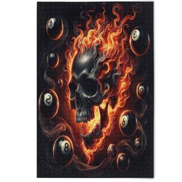 Imagem de Quebra-cabeça de caveira preta chama legal adultos 500 peças, presentes de elefantes brancos para amantes, quebra-cabeças divertidos para adultos, arte colorida animal, 500 peças, 52 x 37,8 cm