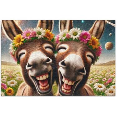 Imagem de Quebra-cabeça de animais engraçados de burro fofo para adultos, 1000 peças, pintura de belas artes engraçadas, quebra-cabeças únicos, presentes engraçados, 75 x 40 cm