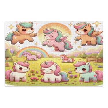 Imagem de Quebra-cabeças fofos de cavalos de desenho animado para adultos, 1000 peças, quebra-cabeças para adultos com letras nas costas