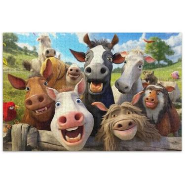 Imagem de Quebra-cabeça de animais de fazenda selfie vaca adulto 1000 peças arte animal quebra-cabeça paisagem elefante branco