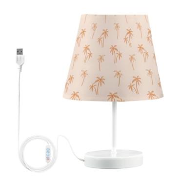 Imagem de Joisal Candeeiro de mesa tropical de palmeira com abajur de linho pequeno, luminária para dormitório