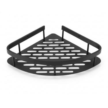 Imagem de Suporte Prateleira de Canto para Banheiro Metal Preto sem Furo Organizador Parede Adesivo para Box ou Cozinha