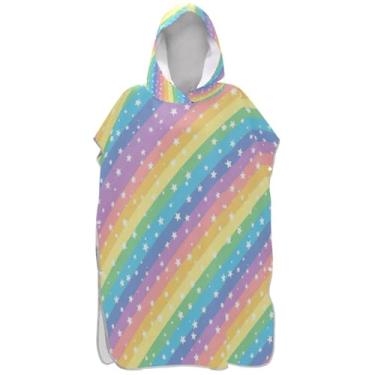 Imagem de Joisal Roupão de mudança de poncho de surfe para adultos toalhas de banho com capuz leve poncho masculino com capuz pastel arco-íris listrado colorido